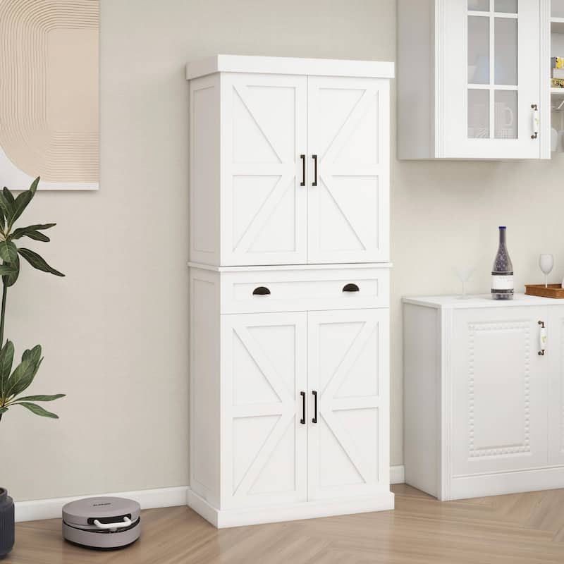 71" Kitchen Pantry Storage Cabinet with 4 Doors, 1 Drawer, 2 Adjustable Shelves