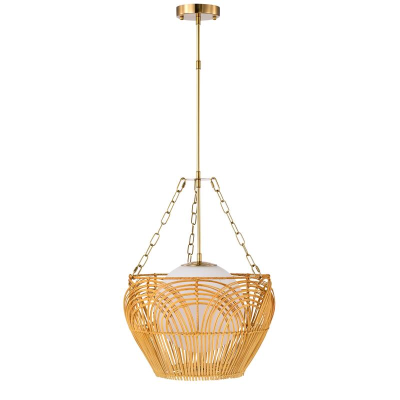 Caddie 15 Inch Opaque Glass Shade Rattan Woven Pendant 1-Light