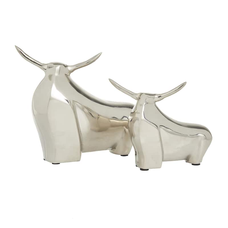 Aluminum Metal Bull Decorative Sculpture - Set of 2 Silver - CosmoLiving by Cosmopolitan
