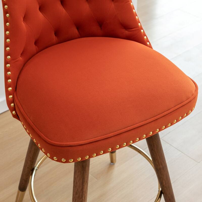 Set of 2 Button-Tufted Counter Stools with Nailhead Trim