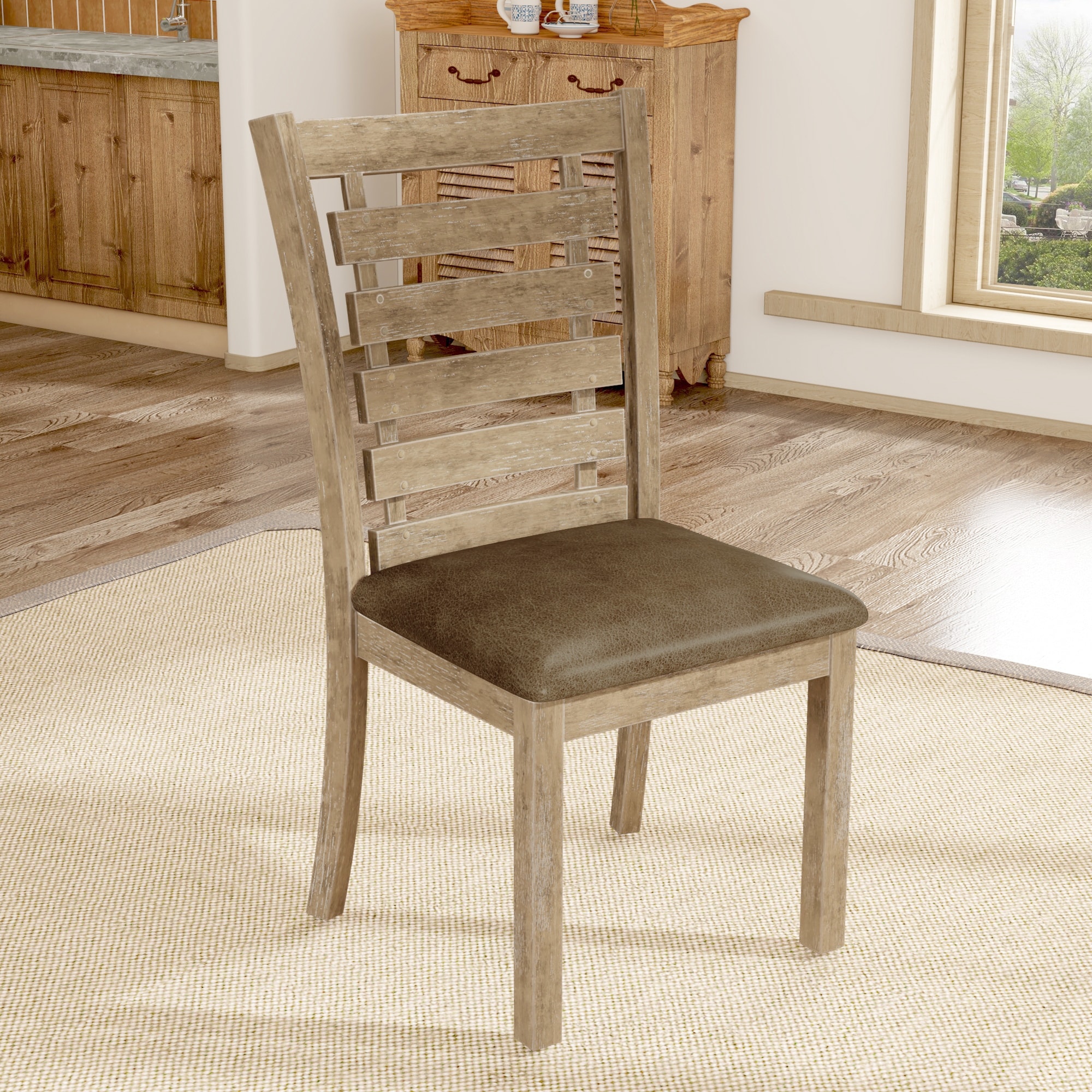 Set of Dining Chairs Modern Farmhouse Rustic Look Distressed Design  Ladderback Solid Wood