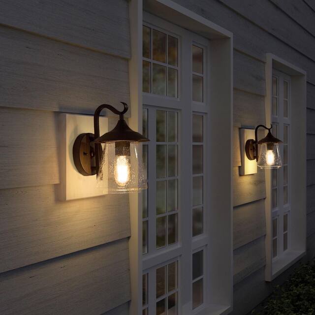 Traditional Black 1-Light Outdoor Wall Sconces Porch Patio Glass Wall Lamps