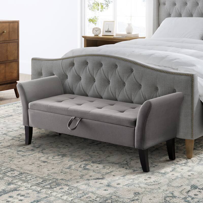 Ramiro Contemporary Velvet Storage Bench by HULALAHOME