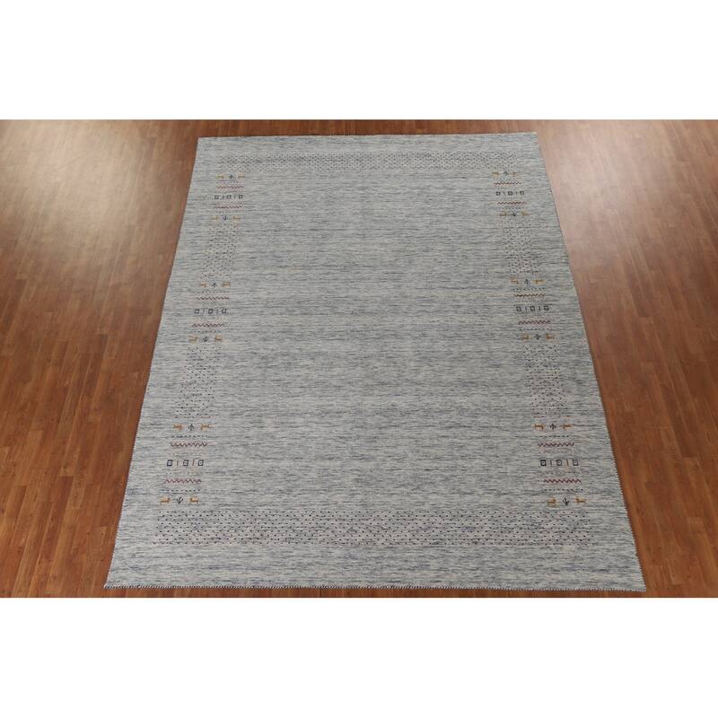 Gabbeh Beige Indian Area Rug Hand-Knotted Wool Carpet - 9'1"x 11'10"