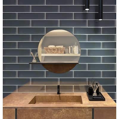 Apollo tile 4" x 16" Colorway Glossy Coin Gray Glass Tile (5.33 sq ft/case) - 12 Pack