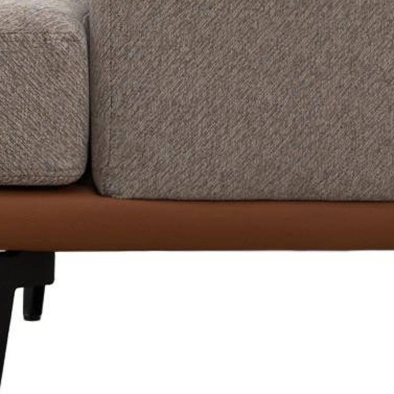 HomeRoots 29" Beige Terra Cotta and Black Linen Upholstered Wood Barrel Chair - 28.90 in. x 28.30 in. x 27.60 in.