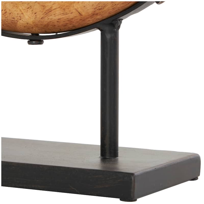 Wood Geometric Circular Ring Sculpture with Black Metal Stands - Set of 2 Brown - Roche River Decor - 4"W x 16"L x 20"H