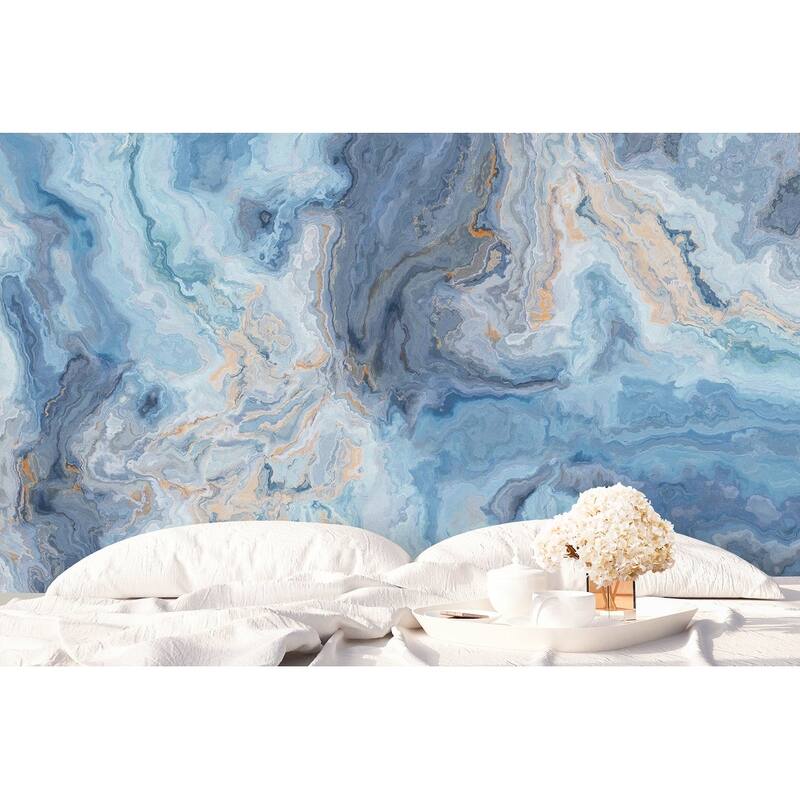 GK Wall Design Turquoise and Blue Waves Marble Pattern Removable Wallpaper