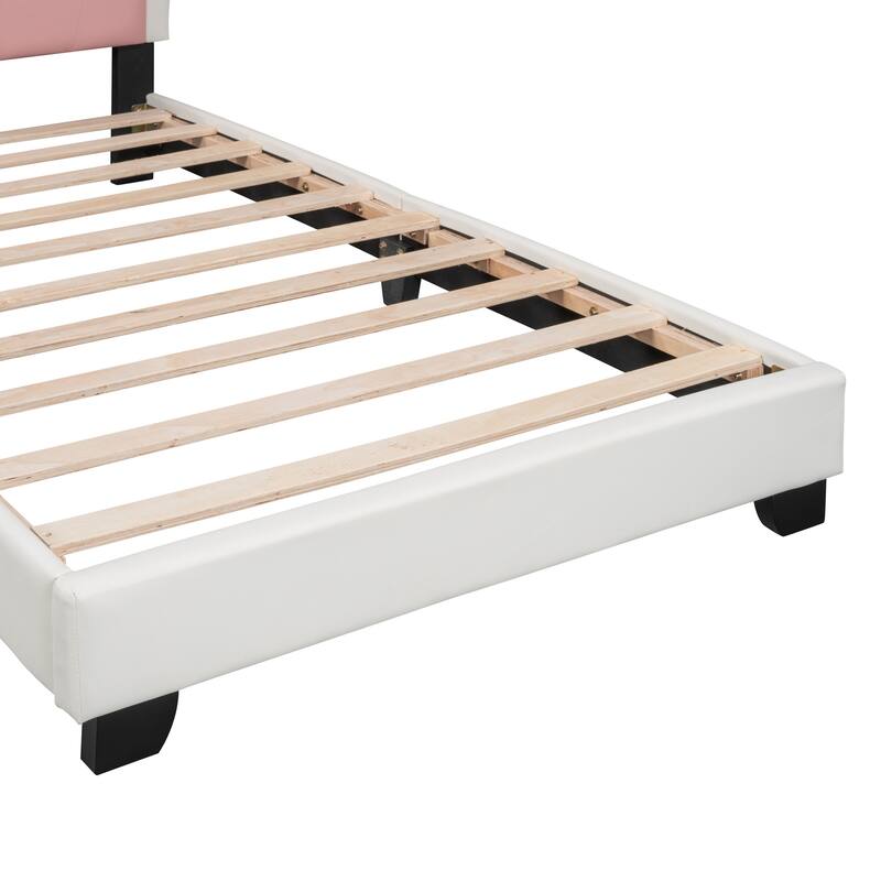 Full/Twin Size Upholstered Princess Bed With Crown Headboard, Full/Twin Size Platform Bed with Headboard and Footboard