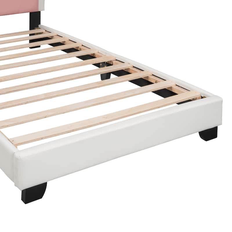 Twin Size Upholstered Princess Platform Bed with Crown Headboard and Footboard, Cute Design, Solid Construction, Easy Assembly