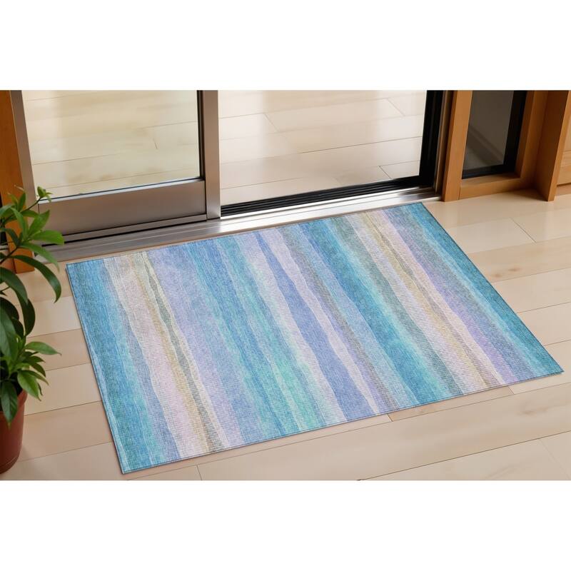 HomeRoots Striped Transitional Rectangle Outdoor Rug - 3' x 5'