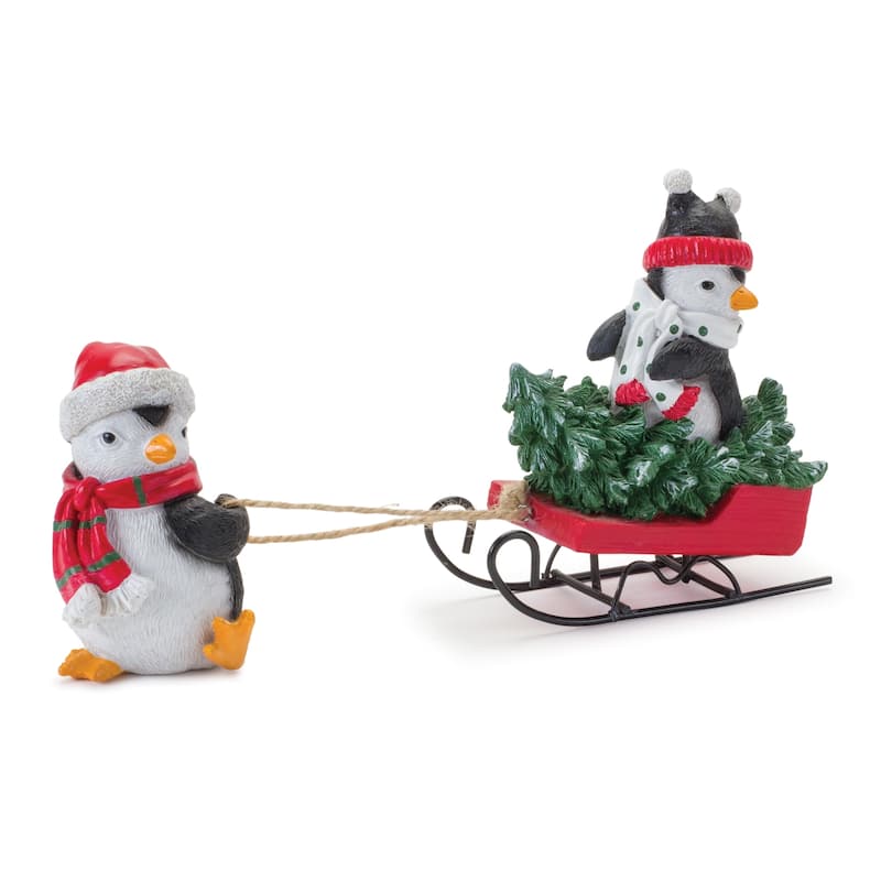 Playful Penguins with Sled Figurine (Set of 2)