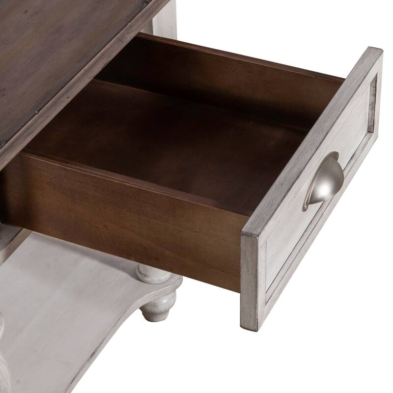 Ocean Isle Antique White & Weathered Pine Drawer End Table