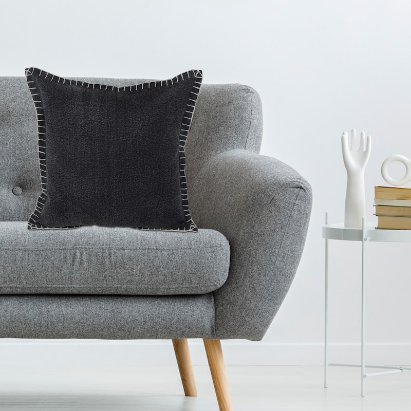 Sevita Guapo Casual Solid Stitched Edge Cotton Throw Pillow