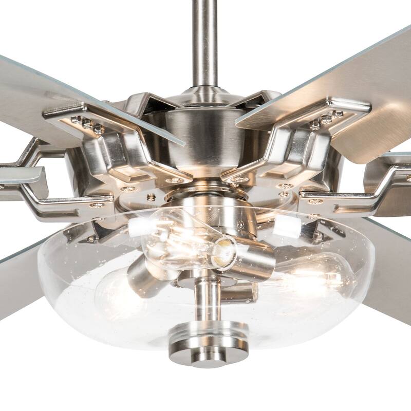 70-in Modern 6-Blade Brushed Nickel Glass Large Ceiling Fan with Remote