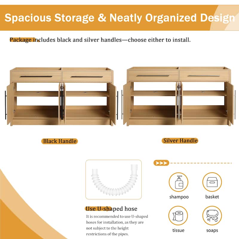 Malwee 48"/60" Bathroom Vanity Without Sink, FreeStanding Vanity Cabinet with 4 Soft Close Doors and 2 Adjustable Shelves