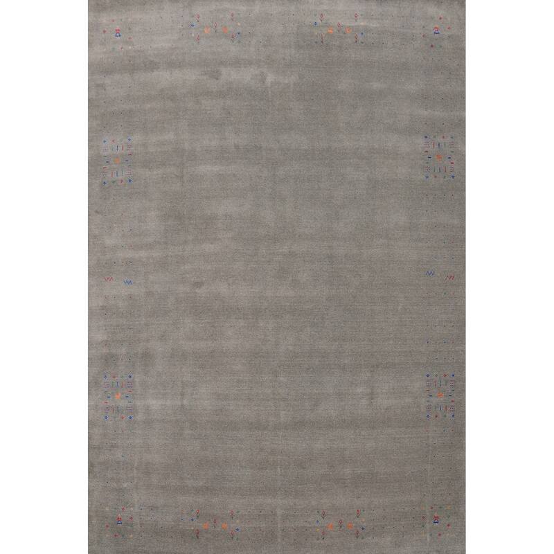 Hand Knotted Oriental 100% Wool Carpet Tribal Animal Pictorial Greys & Charcoal Gabbeh Area Rug - 12' 6'' X 9' 3''