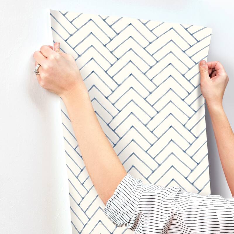 Chesapeake Oswin Navy Tiered Herringbone Wallpaper