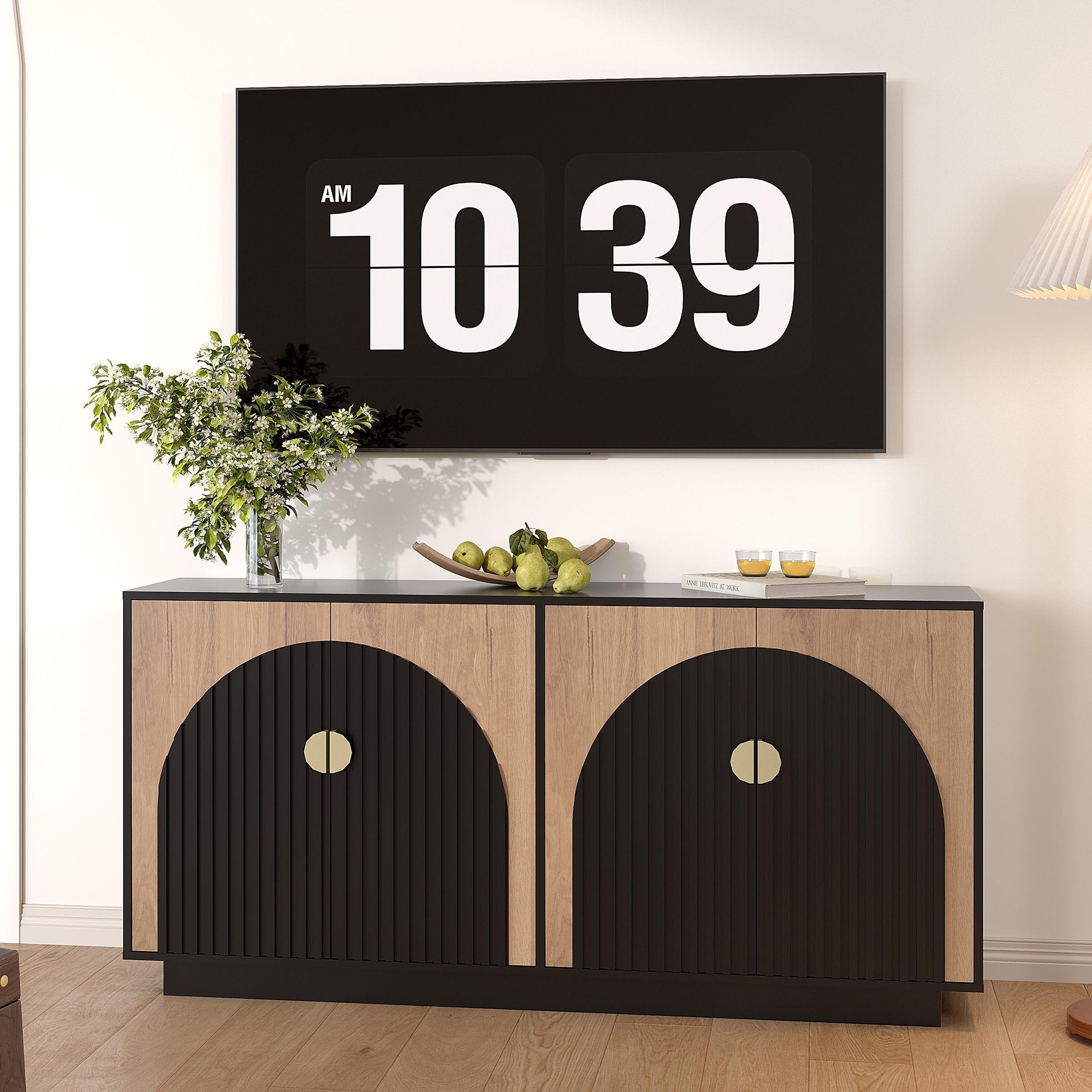 Modern Fluted Sideboard Buffet Cabinet with Storage for Dining Room
