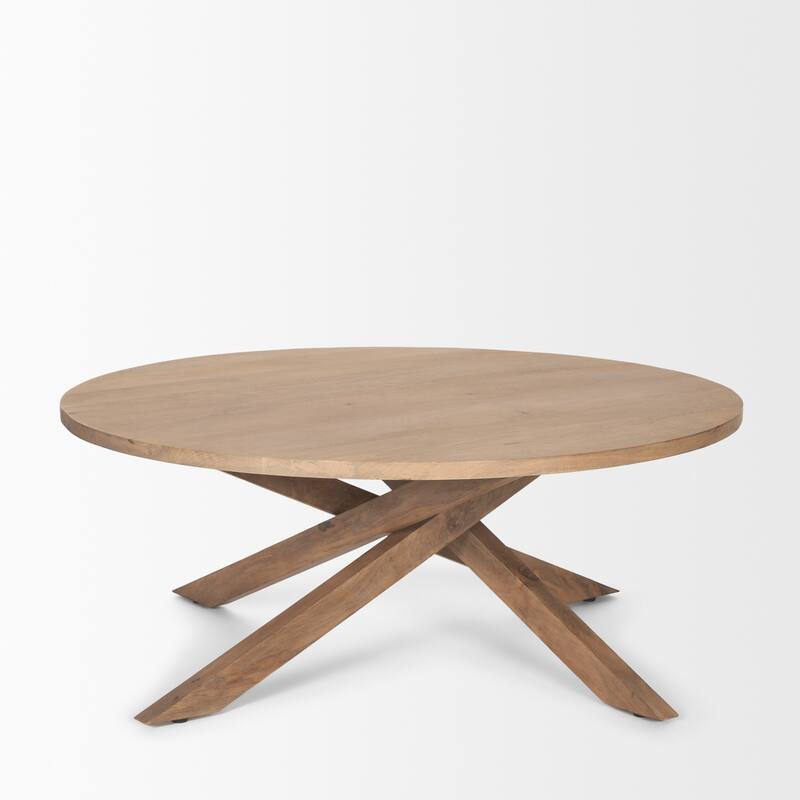 HomeRoots 42" Natural Solid Wood Round Cross Legs Coffee Table - 42' X '17' X '42