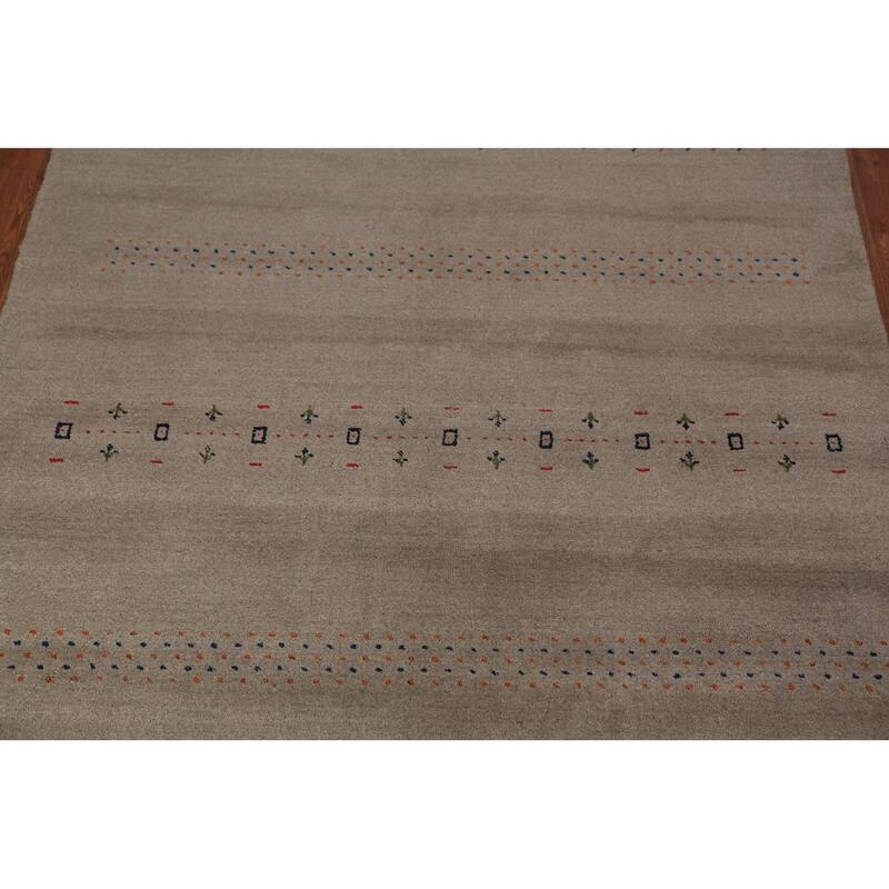 Tribal Gabbeh Oriental Rug Hand-Knotted Multi-Color Wool Carpet - 5'9" x 8'0"