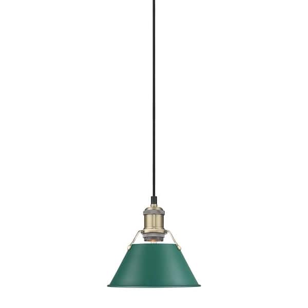 slide 2 of 12, Golden Lighting 3306-S AB Orwell 8" Wide Mini Pendant Aged Brass / Pine Green Shades