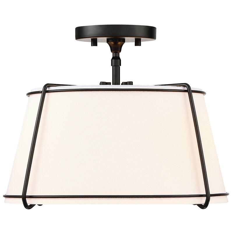 Martina 2-Light White Fabric Semi-Flush Mount- 15"W