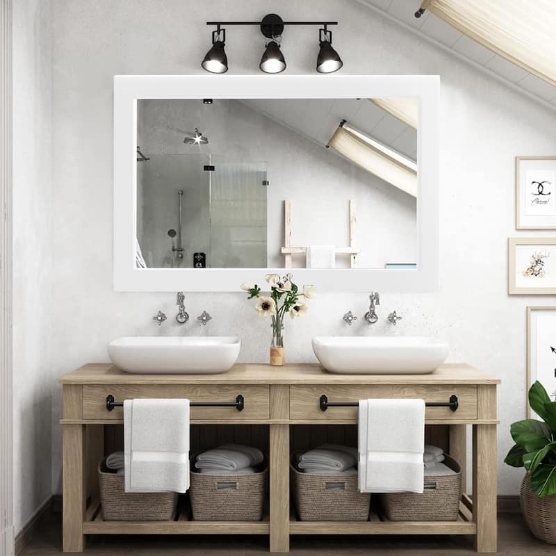 Farmhouse Style Wooden Square Mirror, Pastoral Style in The Bathroom