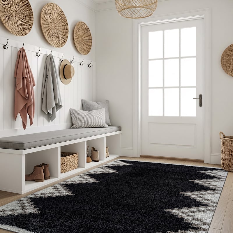 Geometric Shag Rug - Soft & Stylish - Anthracite Dark Gray - Medium Pile, Easy to Clean - 4' x 6'