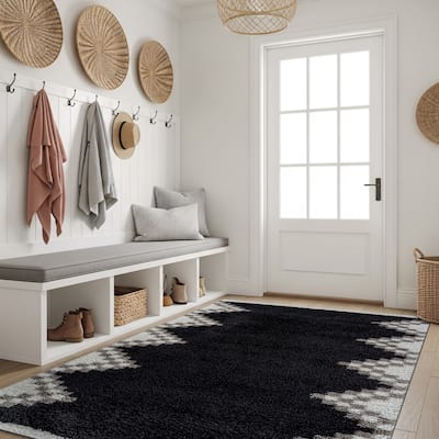 Geometric Shag Rug - Soft & Stylish - Anthracite Dark Gray - Medium Pile, Easy to Clean