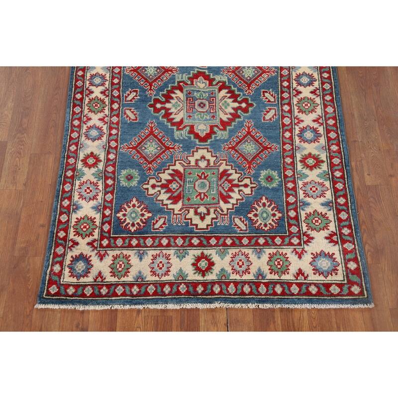Blue Kazak Accent Rug Handmade Wool Carpet - 3'4" x 4'10"