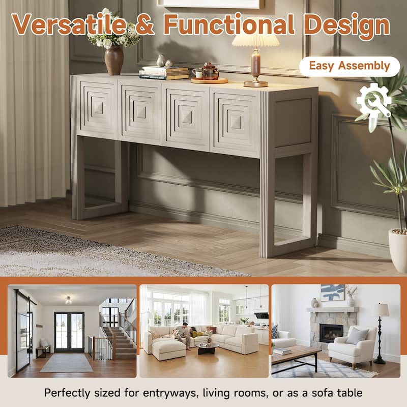 Christopher Knight Home - Modern Geometric Carved Console Table with Soft-Close Drawers & Fluted Legs for Living Room, Hallway