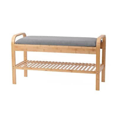 Proman Products Cambridge Bamboo Shoe Bench, Natural, 35.5" W x 13" D x 20" H