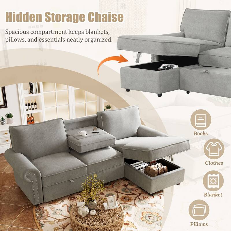 Roomfitters 95" Convertible Sectional Sleeper Sofa L-Shaped Couch with Storage Chaise and Pull Out Bed for Living Room