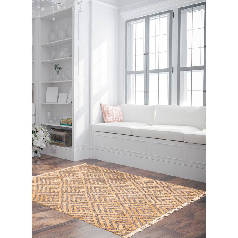 ECARPETGALLERY Flat-Weave Palas Denizli Tan Jute Kilim - 5'6 x 7'8