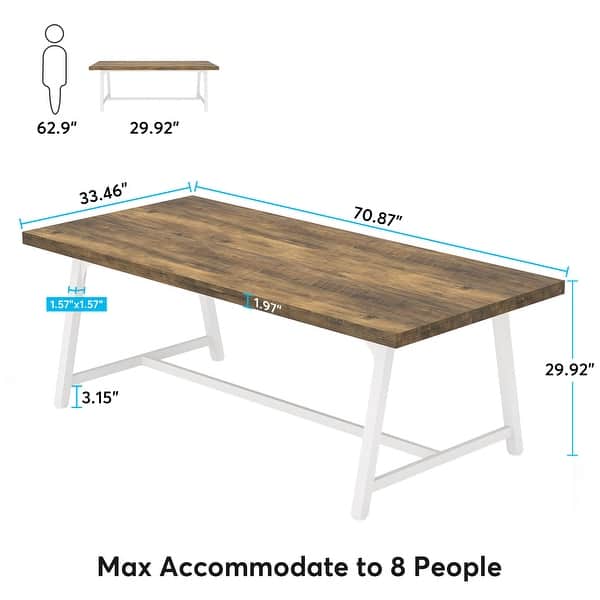 dimension image slide 5 of 4, Dining Table for 8 People, 70.87-inch Rectangular Wood Kitchen Table