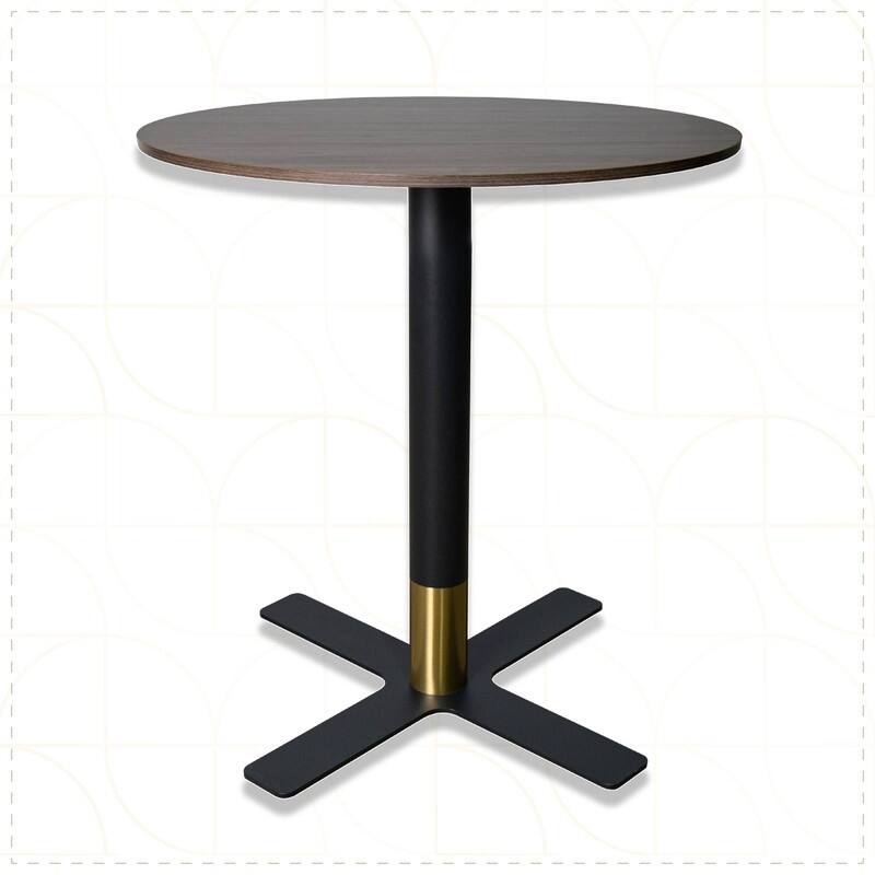 Vail Round Dining Table with 27 in. MDF Tabletop in Black Stainless Steel Cross Legs with Gold Accent Base Kitchen Table - Dark Brown