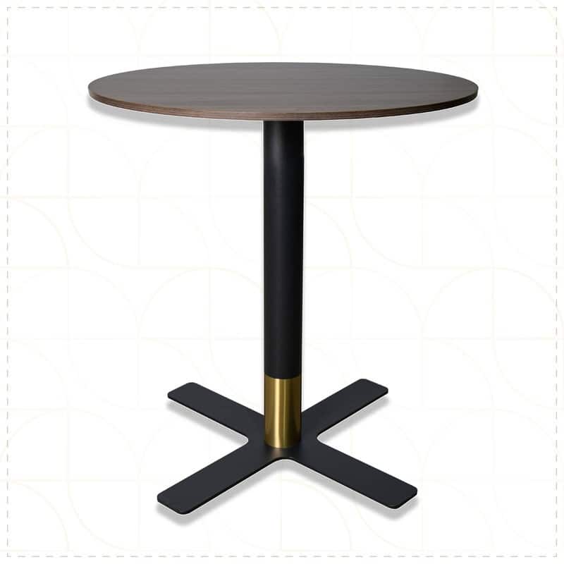 Vail Round Dining Table with 27 in. MDF Tabletop in Black Stainless Steel Cross Legs with Gold Accent Base Kitchen Table