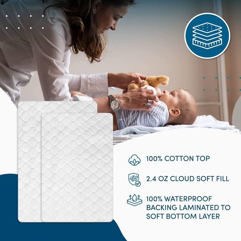 My Baby's First Sateen Waterproof Crib Mattress Pad - 100% Cotton Top, Hypoallergenic, Fits Crib Mattresses 27" x 52"