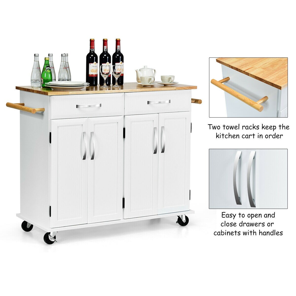Shop Costway Kitchen Trolley Island Utility Cart Wood Top Rolling