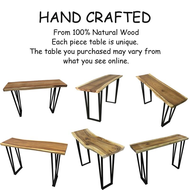 Greenage Suar Wood Console Table with Flat Iron Table Legs
