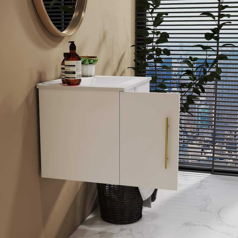 24-Inch Wall-Mounted Bathroom Vanity with Sink Combo,Double Doors,Soft Close Hinges, Ceramic Basin,Easy Assemble