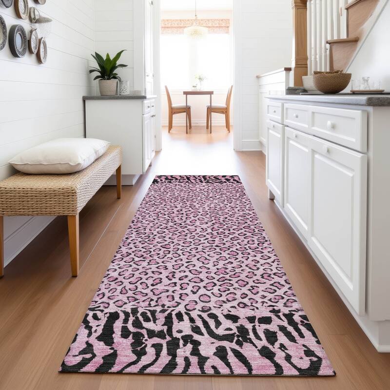 Premium Washable Super Soft Animal Print Border Mayfield Rug - Pink - 2'3" x 7'6"