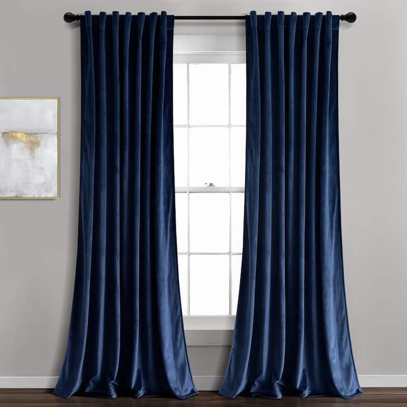 Lush Decor Prima Velvet Solid Light Filtering Back Tab Rod Pocket Window Curtain Panels Set - 84x54 - Navy