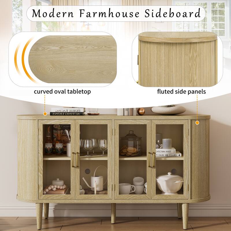 4-Door Large Storage Sideboard Cabinet with Semi-Circular Handles and Adjustable Shelves