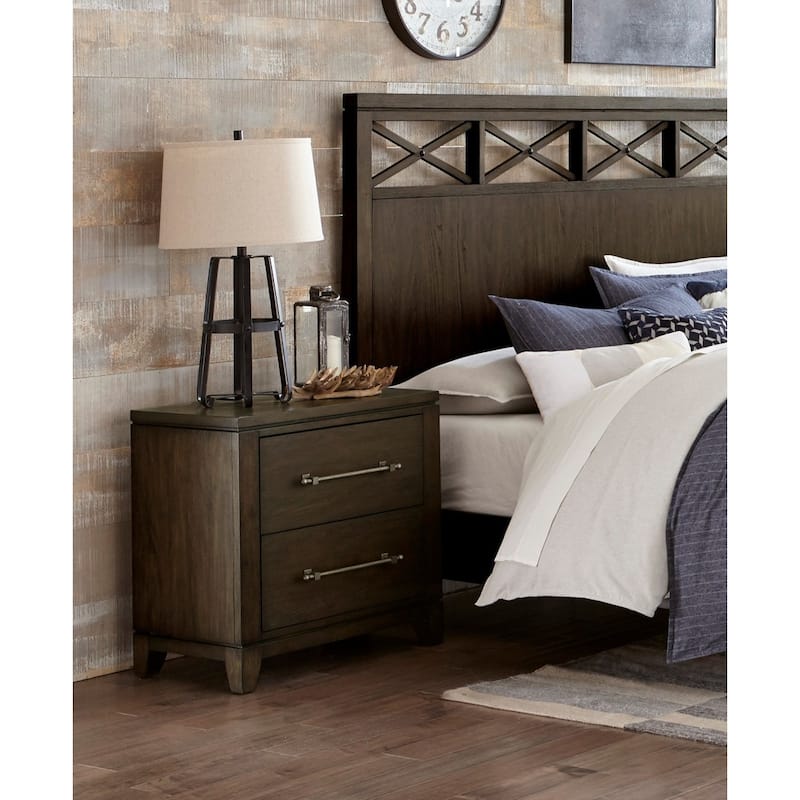 1pc Nightstand of 2 Drawers Dark Brown Finish
