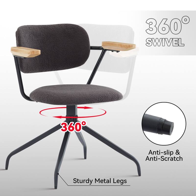 Modern Upholstered Swivel Chair With Solid Wood Arms And Metal Frame