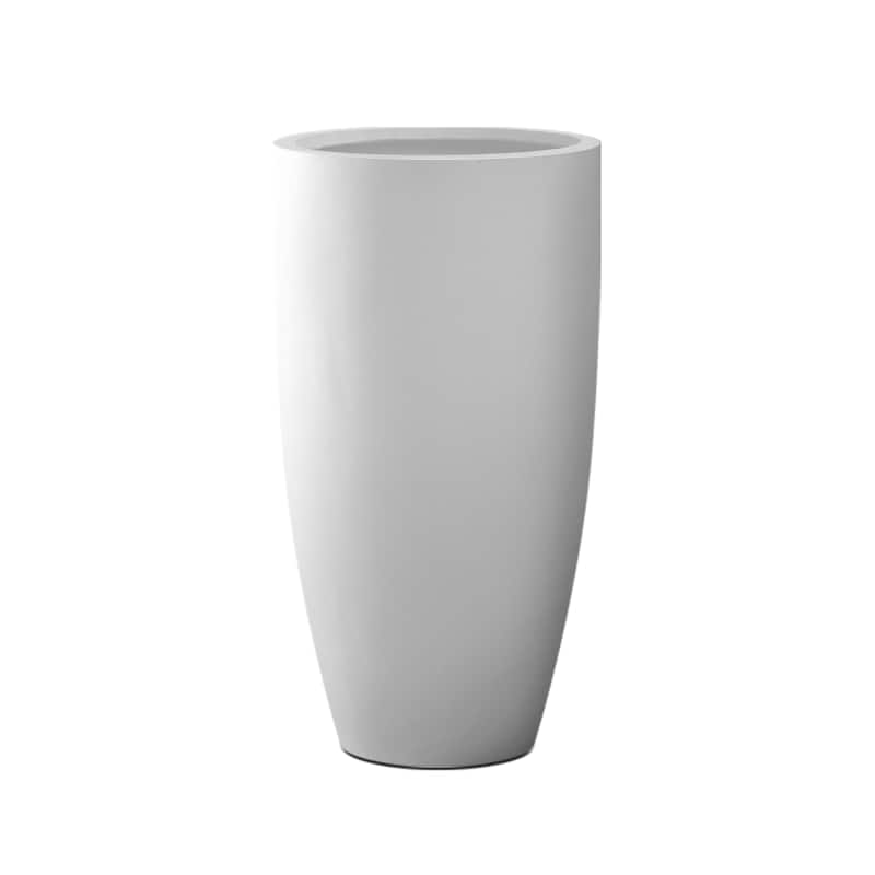 Kante Round Lightweight Concrete and Fiberglass Indoor Outdoor Weather Resistant Tall Planter with Drainage Hole - Pure White