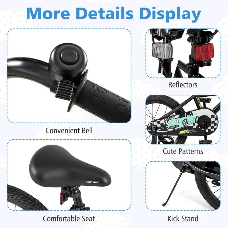 Costway 12"/14"/16"/18" Kids Training Bike with Removable Training