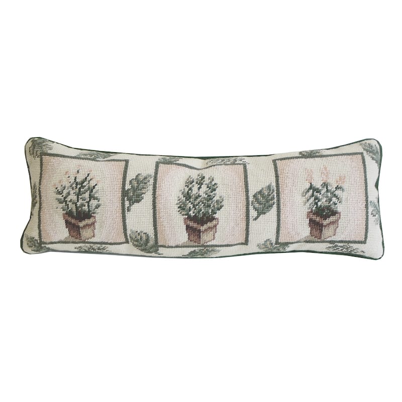 8" x 20" Herb And Leaf Needlepoint Throw Pillow